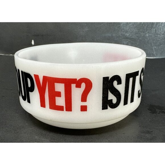 Vtg 70s JEANNETTE GLASBAKE IS IT SOUP YET? Milk Glass Chili/Soup/Cereal Mug/Bowl - Picture 2 of 7